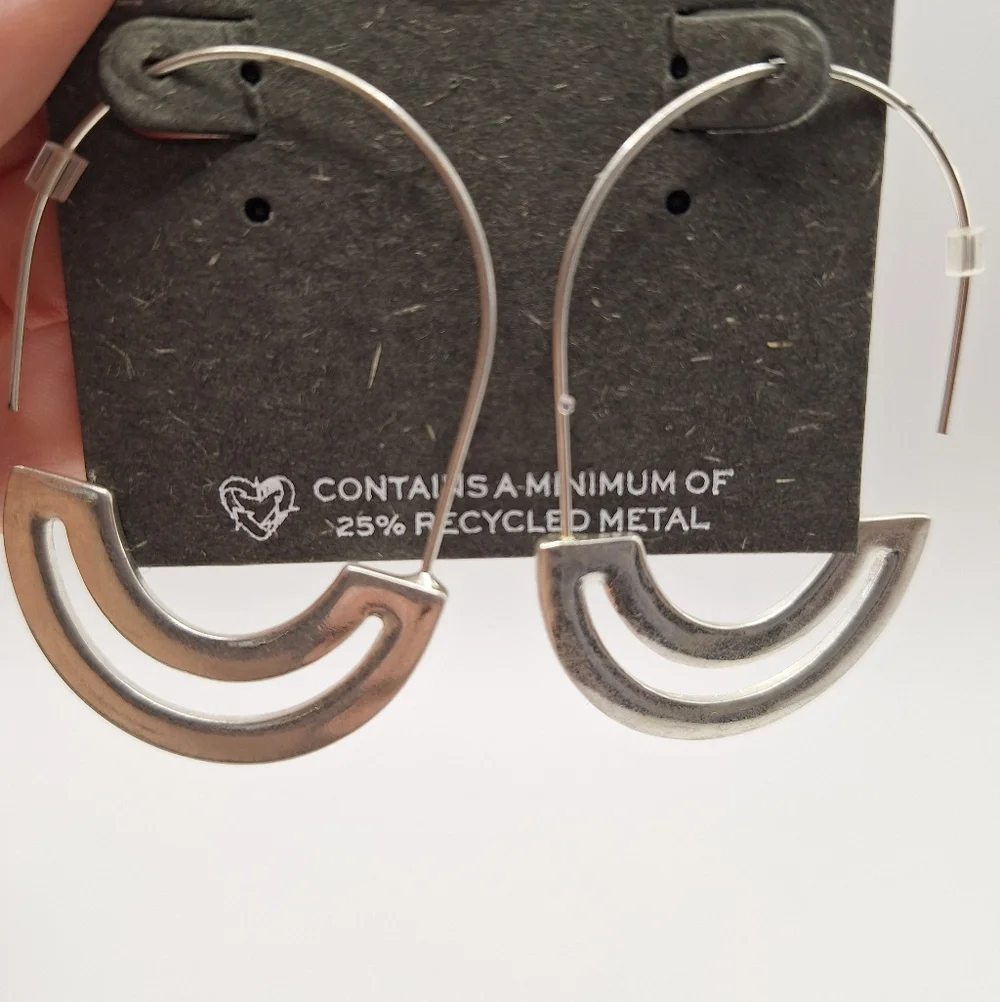 The Sak Silver Hoop Earrings | Modern Half Moon Dangle Hoops | Minimalist Style